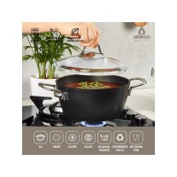 Amboss Dark 24 cm Granit Derin Tencere Cam Kapaklı Yanmaz Yapışmaz
